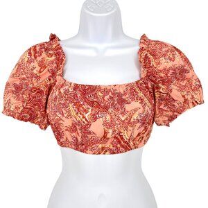 B.O.G Collective Paisley Puff Sleeve Crop Top Pink Red Size XS